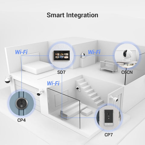 EZVIZ 7'' Wireless Security Monitor with Smart Touch Screen for Home System, 4600mAh Battery, 2.4GHz Wi-Fi, Two-Way Audio, Remote Control with APP, SD7