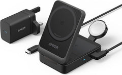 Anker MagSafe Charger Compatible, MagGo 3-in-1 Wireless Charging Station, Qi2 Certified 15W Wireless Stand, Apple Watch Charger for MagSafe, For iPhone 17/16/15, AirPods (40W USB C Charger Included)