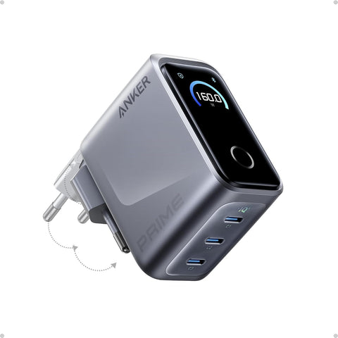 Anker Prime USB C Charger 160W Compact 3 Ports, Intelligent Screen and Touch Control, UltraFast Mode 140W for Laptops, MacBook, iPad, iPhone 17 16 15 Series and More