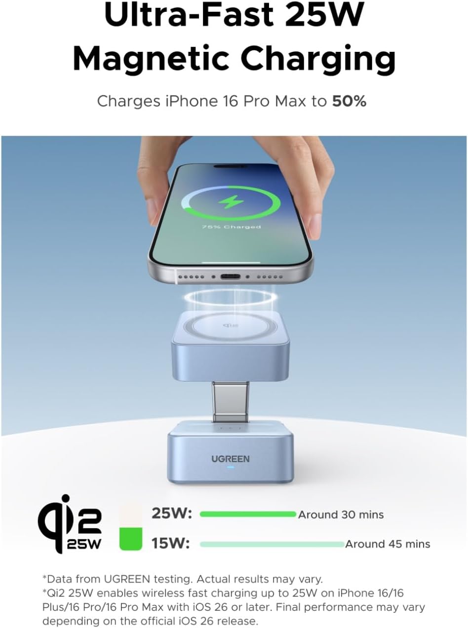 UGREEN 2-in-1 Magnetic 25W Wireless Charger Gray