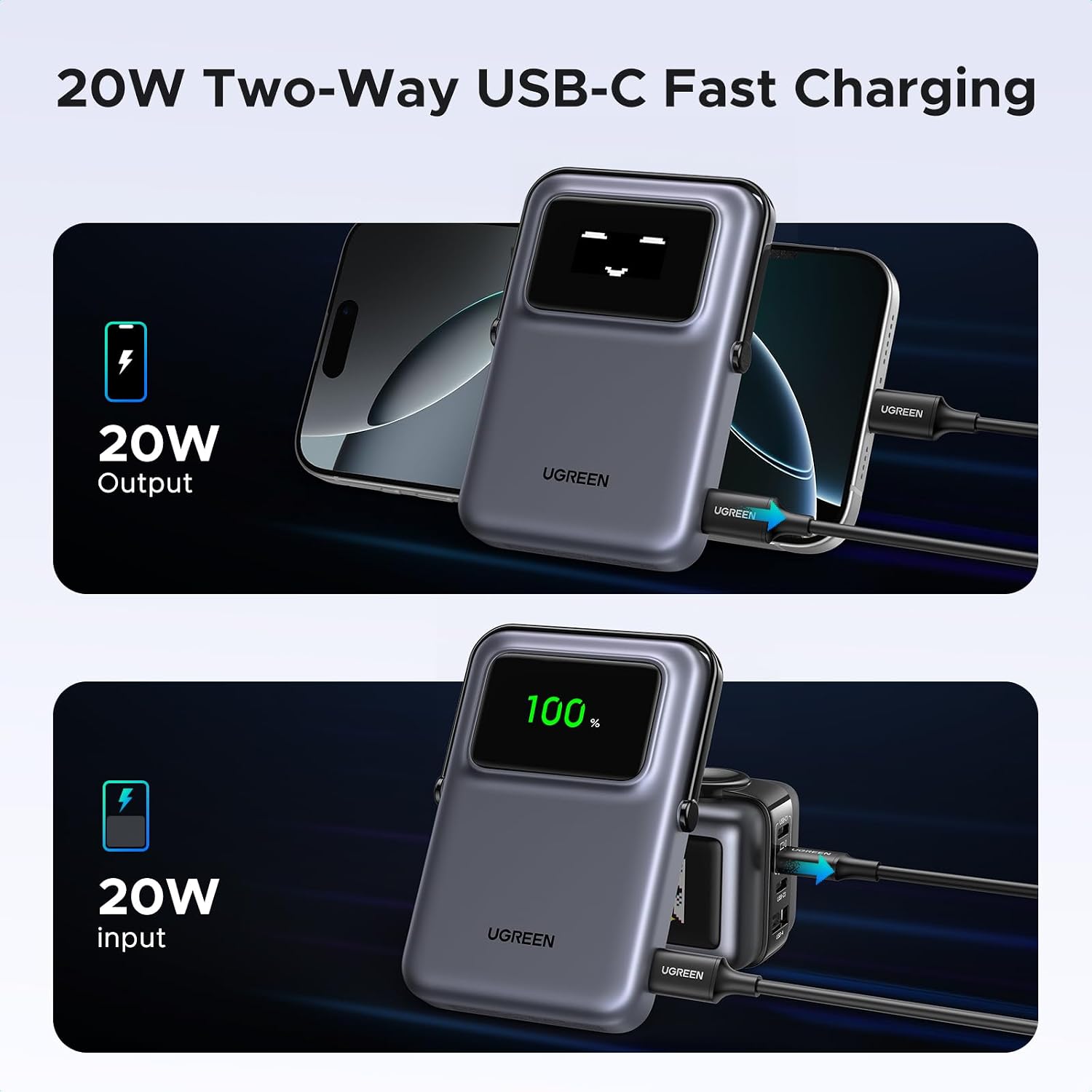 UGREEN Uno Magsafe Power Bank 10000mAh Qi2 Certified 15W iPhone16 Pro Max Fast Charging Magnetic Portable Charger with Foldable Stand and TFT Display Battery Pack Wireless for iPhone 16-12 Series