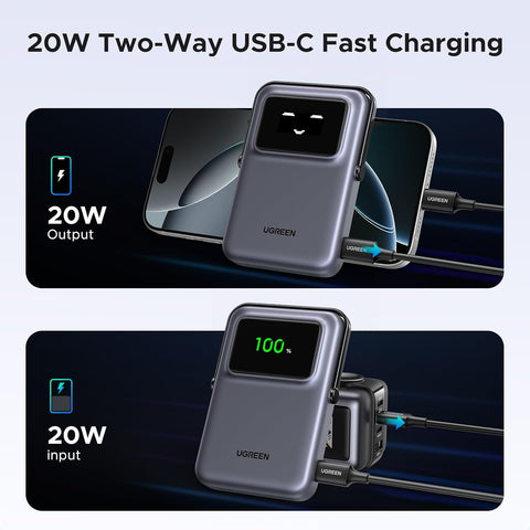 UGREEN Uno Magsafe Power Bank 10000mAh Qi2 Certified 15W iPhone16 Pro Max Fast Charging Magnetic Portable Charger with Foldable Stand and TFT Display Battery Pack Wireless for iPhone 16-12 Series