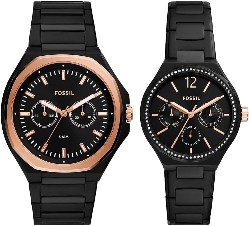 Fossil His and Her Multifunction Black Stainless Steel Watch Set - BQ2645SET