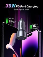 UGREEN 52.5W Fast Car Charger Dual USB Ports Fast Car Power Adapter PD30W iPhone 16 Car Charger Fast Charging Samsung S24 Series 25W Car USB Plug for Samsung, iPhone, iPad Pro/Air, Huawei, Xiaomi, etc
