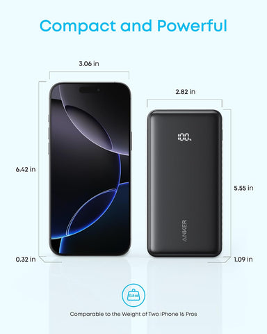Anker Zolo Power Bank, 20k, 22.5W Max, USB-C In and Out Fast Charging Battery Pack, Slim Travel Essential Phone Power Bank, For iPhone 17/16/15Series, iPad, MacBook Air, Galaxy, and More