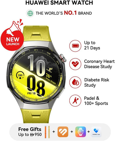 HUAWEI WATCH GT7 Pro 46mm Smart Watch, Upto 21 Days of Battery, iOS-Android Compatible, ECG, Heart Rate, 100+ Sports Modes, Titanium Alloy Case, EasyCross Strap, Yellow+FOC, HuaweiCare+ (AZ Exclusive)