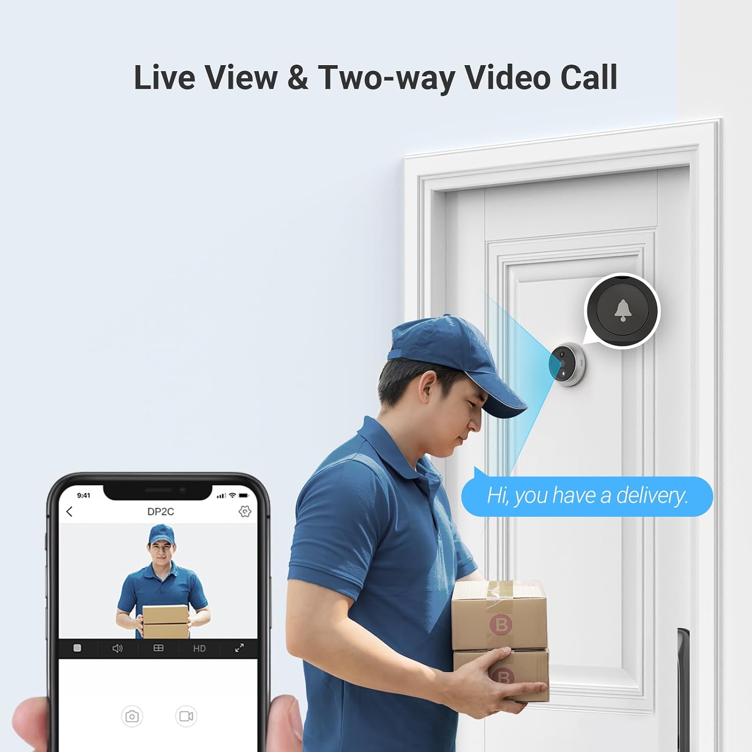 EZVIZ DP2C 1080p Video Door Viewer Peephole Camera with 4.3" Color Screen Display, Built in Chime, Rechargable Battery, APP Viewing, Two Way Audio, PIR Motion Detection, Metal Housing, Cloud/SD