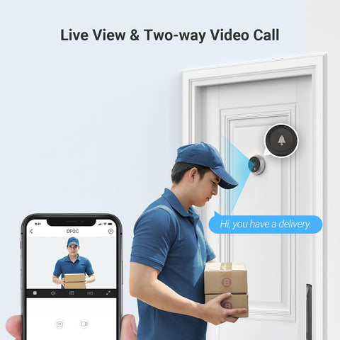 EZVIZ DP2C 1080p Video Door Viewer Peephole Camera with 4.3" Color Screen Display, Built in Chime, Rechargable Battery, APP Viewing, Two Way Audio, PIR Motion Detection, Metal Housing, Cloud/SD