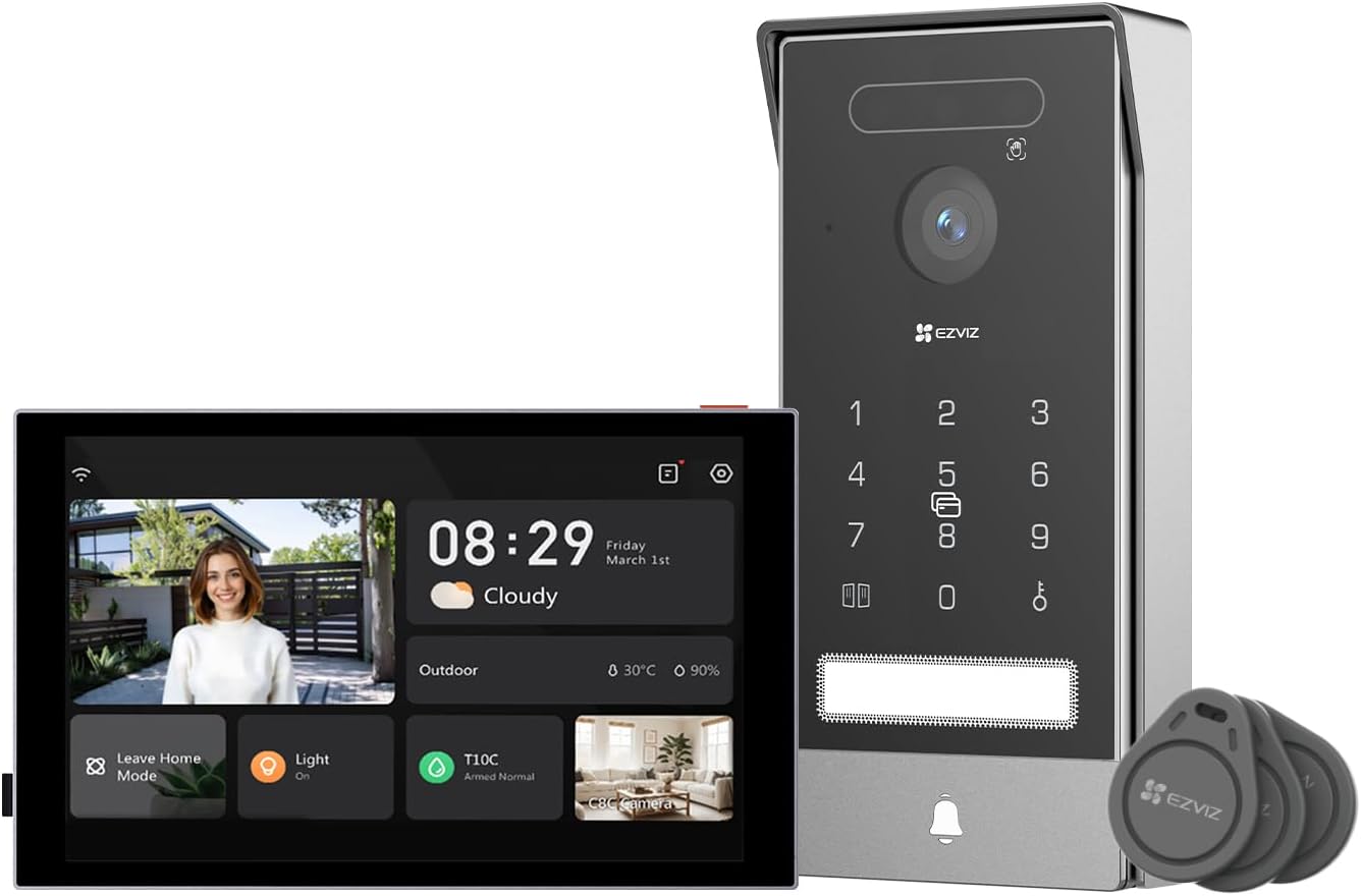 EZVIZ 4K Connected Video Intercom Doorphone with 8 Inch Touch Monitor, Indoor, Palm/Face Recognition, Remote Unlock, 2 Wires, Human Detection, RFID Option, Waterproof, Dual-Band WiFi, HP7 Pro