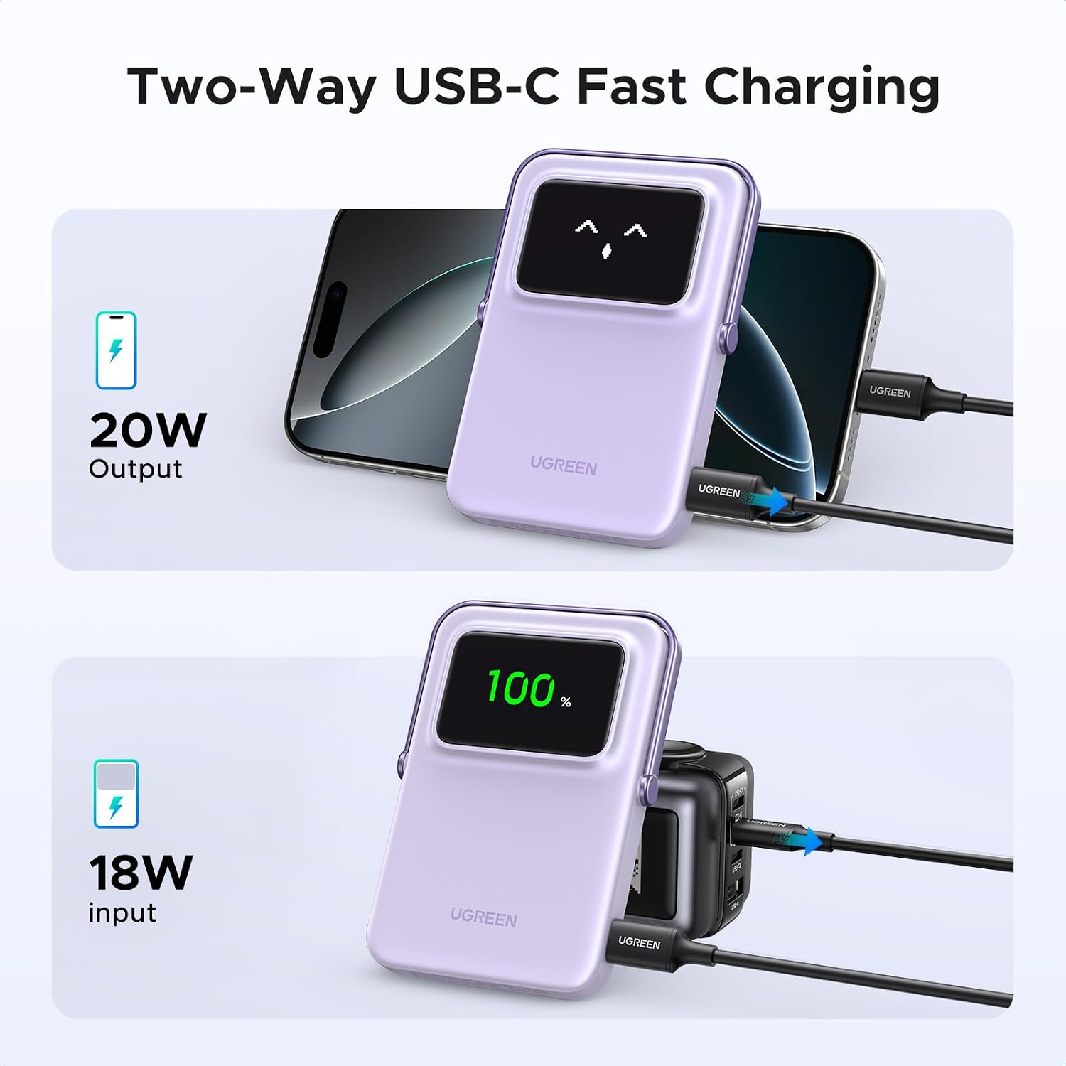 UGREEN Uno Magsafe Power Bank 5000mah Magnetic Portable Charger 20w Fast Charging Powerbank - Lilla - 5000 Ah