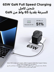 UGREEN GaN Universal Travel Adapter Worldwide Plug with 3 USB Ports PD 65W | GaN International Charger, 65W USB Fast Charging, 2 USB-C+1 USB-A Ports, Power 4 Devices Simultaneously, Broad Compatibility