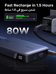 UGREEN Nexode 20000mAh 145W Power Bank Laptop Charger with Built-in Cable | High-capacity, 3-device fast charging, dual USB-C ports, flight-safe, digital display, fast-charge Laptops/Phones/Tablets