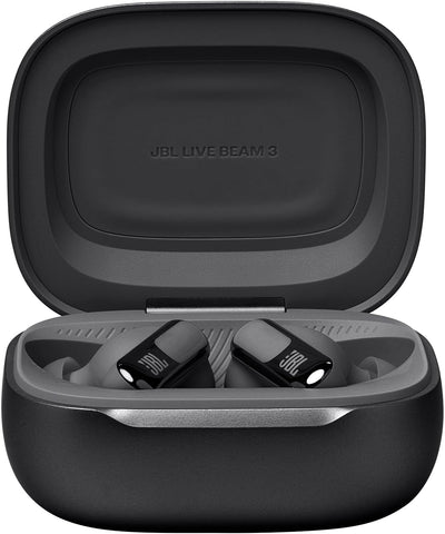 JBL Live Beam 3 True wireless noise-cancelling earbuds with stick-closed design and Smart Charging Case, JBLLIVEBEAM3BLK, Black