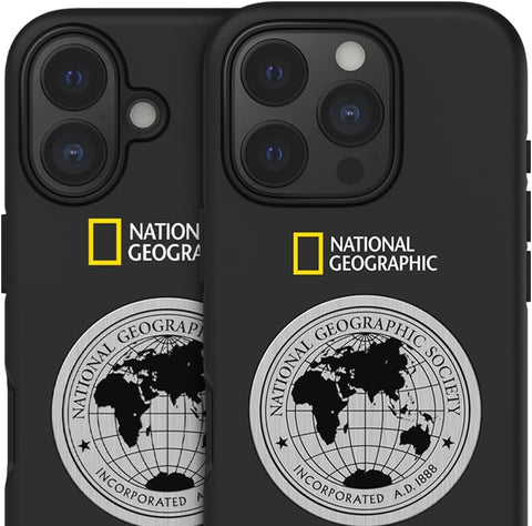 National Geographic Metal Deco Hard Shell Case Apple iPhone 16 Pro Cover - Compatible with most of the Magnetic Car Holders - Black