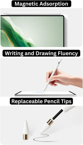 HONOR CHOICE Amork Pencil Lite Universal Capacitive Stylus Pen, Magnetic Attachment, USB-C Charging, 8-Hour Battery Life, Includes Spare Tip, White