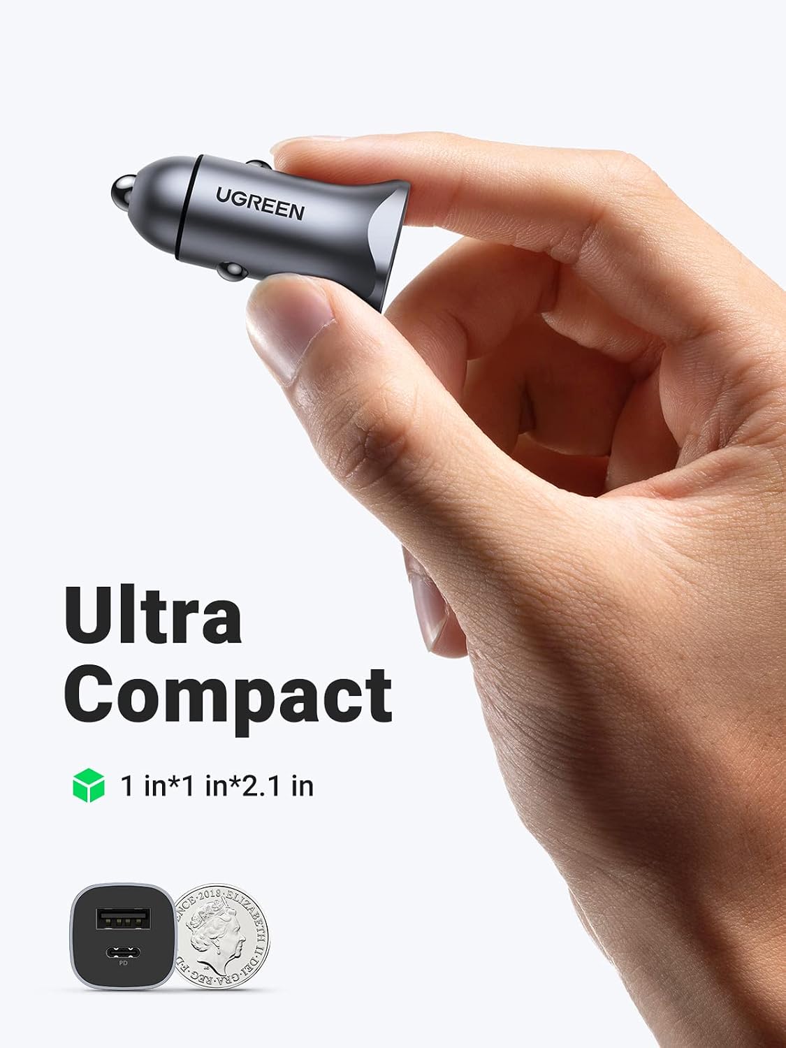 Ugreen fast car charger USB-A/USB-C 30W PD PPS Gray CD130
