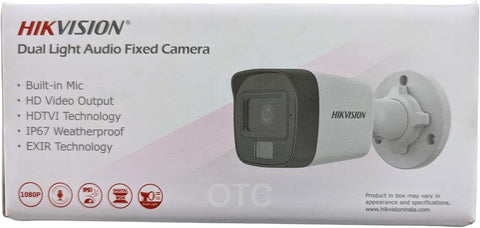 HIKVISION 2MP Outdoor Dual Light + Audio MIC Wired CCTV 1080p Camera DS-2CE16D0T-LPFS with USEWELL BNC/DC for 2MP & Above DVR, White