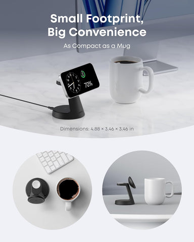 Anker MagGo Magnetic Wireless Charger (Dock Stand), 3-in-1 Qi2 Certified 15W MagSafe Compatible Wireless Charger, For iPhone 17/16 Series, Apple Watch, AirPods Pro, and More (Adapter Included
