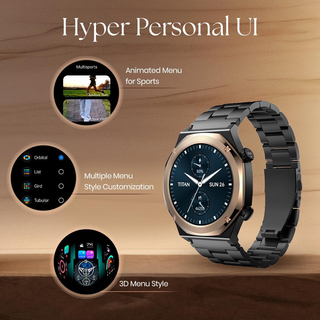 Titan Maestro Premium Metal Smartwatch with All SS Construction, SingleSync BT Calling, Functional Crown