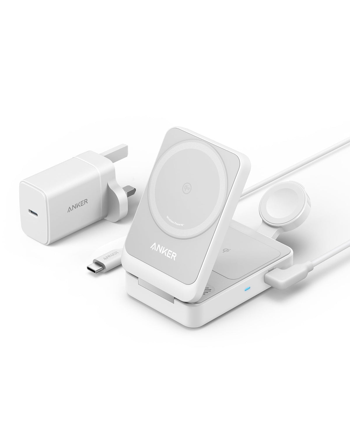 Anker MagSafe Charger Compatible, MagGo 3-in-1 Wireless Charging Station, Qi2 Certified 15W Wireless Stand, Apple Watch Charger for MagSafe, For iPhone 17/16/15, AirPods (40W USB C Charger Included)