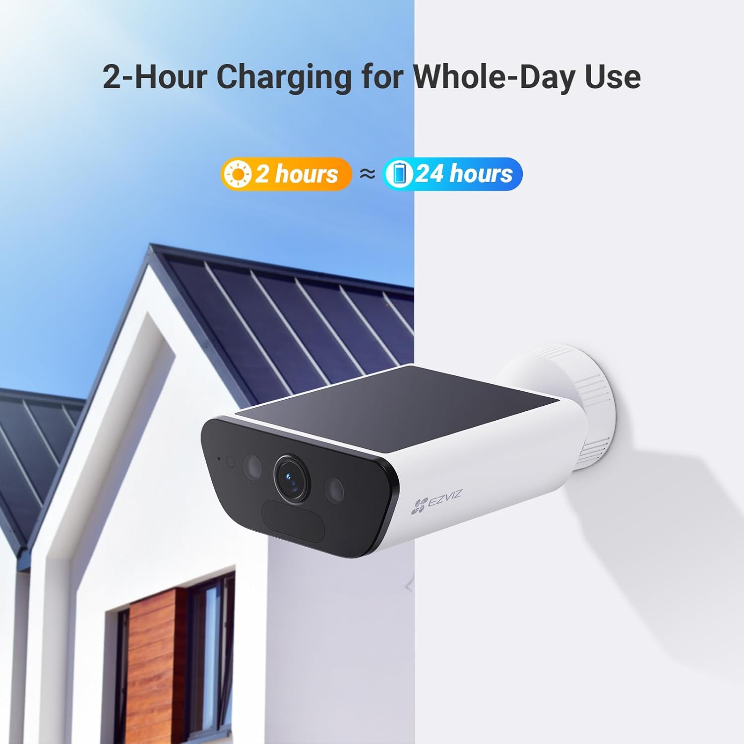 EZVIZ CB5 4K Solar Security Camera Outdoor Wireless 2-IN-1 Built-in Solar Panel, Color Night Vision, Human Detection, Vehicle Detection, Two Way Audio, Weatherproof, Alexa Compatible, White
