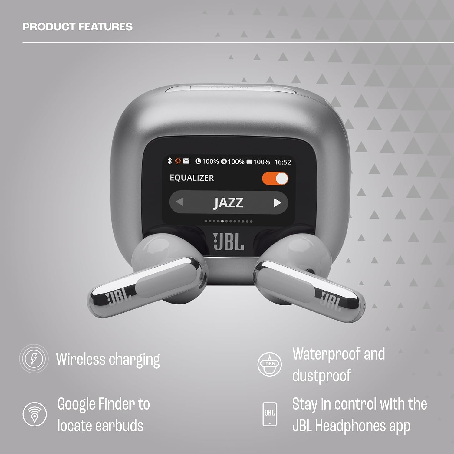JBL LIVE FLEX 3 True wireless noise-cancelling earbuds with open-stick design and 50 hours total playback plus wireless charging, JBLLIVEFLEX3SIL, Silver