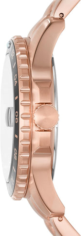 Fossil Men's Blue GMT Stainless Steel Three-Hand Watch, Color: Rose Gold/Chocolate (Model: FS6027)