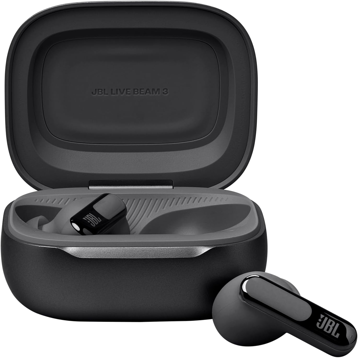 JBL Live Beam 3 True wireless noise-cancelling earbuds with stick-closed design and Smart Charging Case, JBLLIVEBEAM3BLK, Black