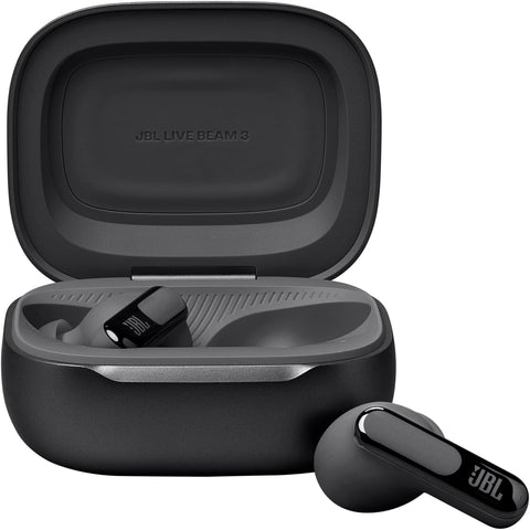 JBL Live Beam 3 True wireless noise-cancelling earbuds with stick-closed design and Smart Charging Case, JBLLIVEBEAM3BLK, Black