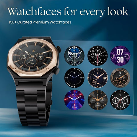TITAN Maestro Smart Watch, 1.43" AMOLED Display, Titanium Case with Metal Band, GPS Navigation, Bluetooth Calling, IP67 Water Resistant (Black Rose Gold)