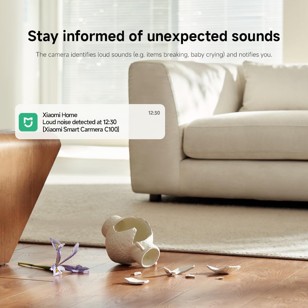 Xiaomi Smart Camera C100, 2K Indoor Security Camera, 360° View, Night Vision, Two-Way Audio, Motion Detection, Works with Alexa