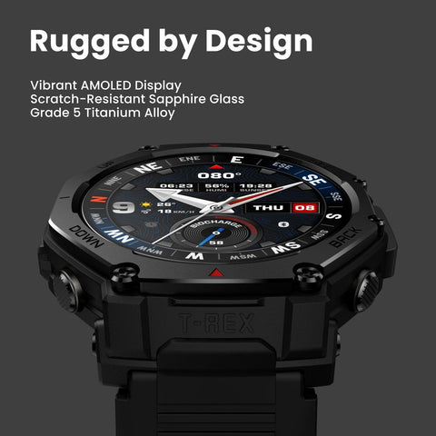 Amazfit T-Rex 3 Pro Outdoor Smartwatch 48 mm Sapphire AMOLED Display, Titanium Bezel, Dual Band GPS, Offline Maps, 25 Day Battery, Integrated Torch, 10 ATM, 180+ Sports Modes for Android & iPhone