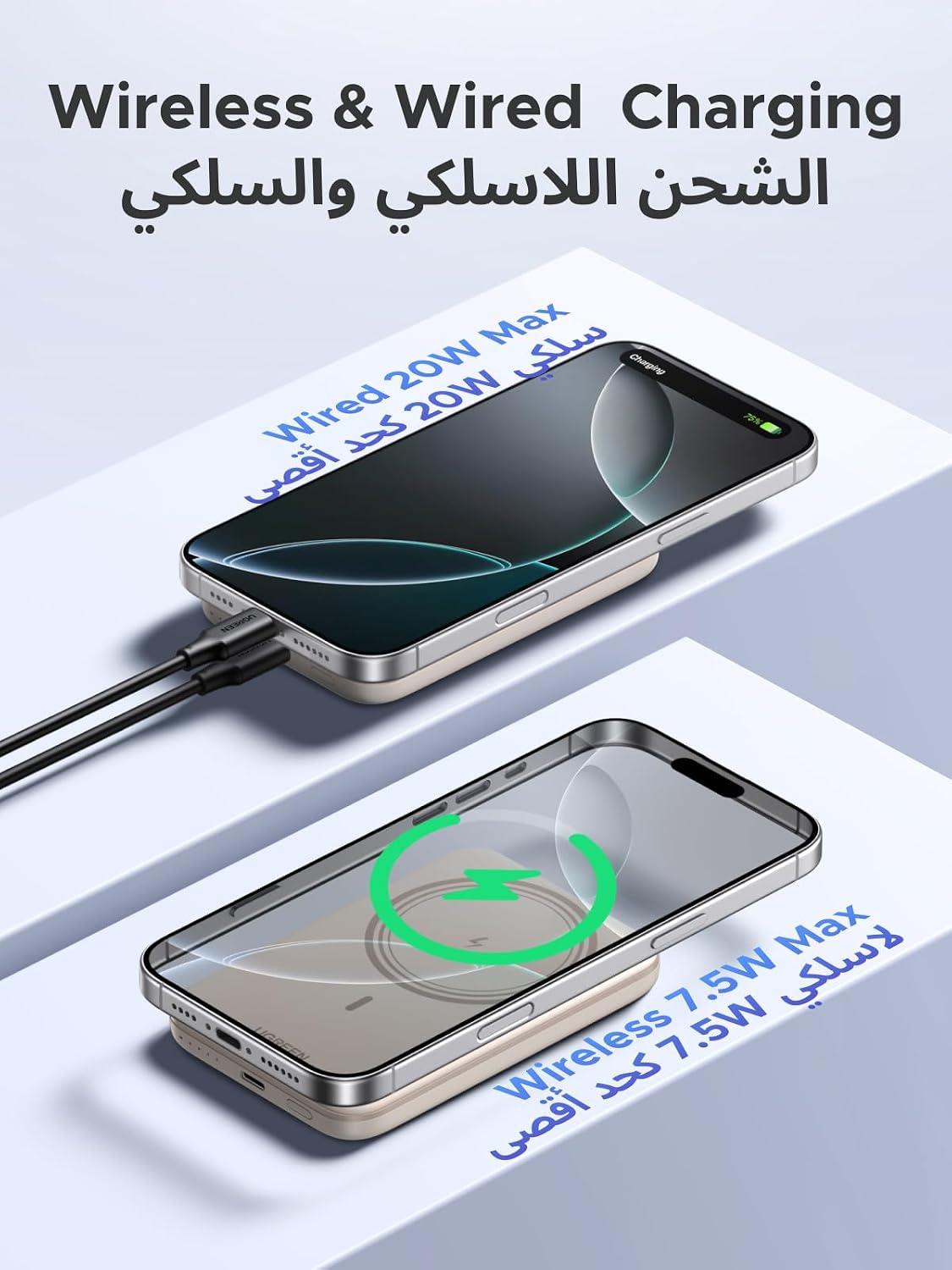 UGREEN Magsafe Power Bank 5000mAh Ultra-Mini Wireless Power Bank PD 15W | Ultra-Slim, skin-friendly, ergonomic design, flight-safe, PD 15W Wired Charging, Qi 7.5W Magnetic for iPhone 17/16/15/14/13
