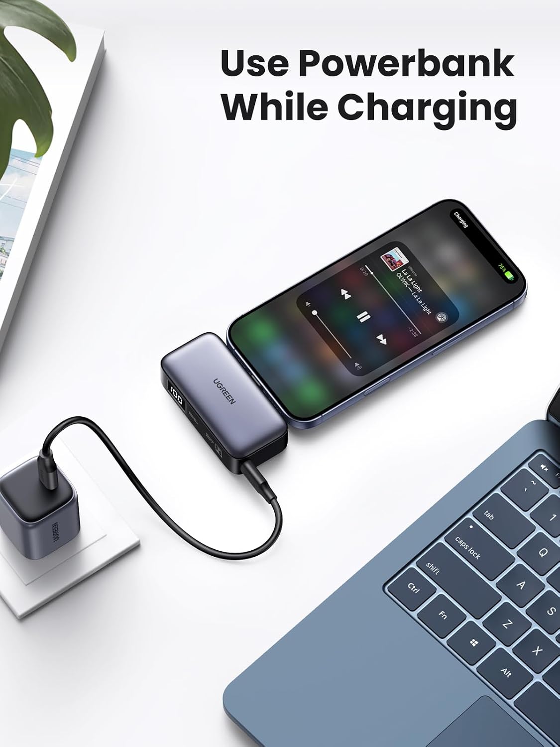 UGREEN Mini Power Bank, 5000mAh with Built-In 3.77mm Long USB C Connector | SCP 22.5W Fast Charging, pocket-sized, charging for iPhone 17/16, Galaxy S26, AirPods, Huawei, for travel/work/outdoor use