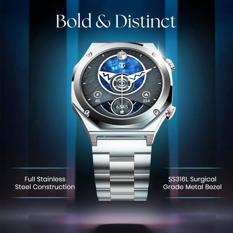 Titan Maestro Premium Metal Smartwatch with All SS Construction, SingleSync BT Calling, Functional Crown