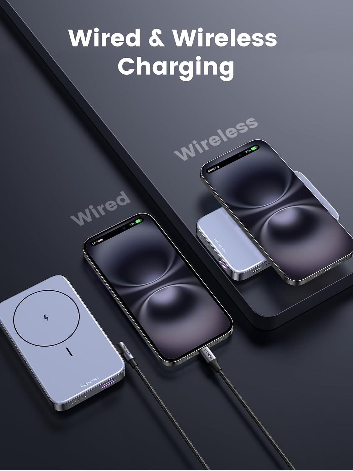 UGREEN Wireless Power Bank 10000mAh, Magsafe Portable Charger with Kickstand Magnetic, Designed for MagSafe Battery Pack, PD 20W USB-C Fast Charging Portable Chargerfor iPhone 17-12 Series, Space Grey