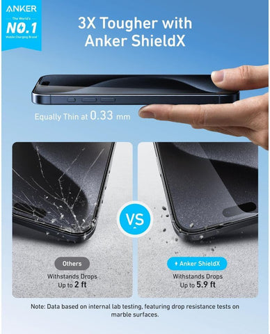 Anker 16 Pro Max Easy Fit Screen Protector (ShieldX Glass), Bubble & Dust-Free HD Glass, Durable & Drop-Proof with 9H Hardness, Easy Installation Exclusively for iPhone 16 Pro Max 6.9-Inch (2-Pack)