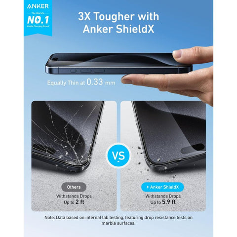 Anker 16 Pro Easy Fit Screen Protector (ShieldX Glass), Bubble & Dust-Free HD Tempered Glass, Durable and Drop-Proof with 9H Hardness, Easy Installation Exclusively for iPhone 16 Pro 6.3-Inch (2-Pack)