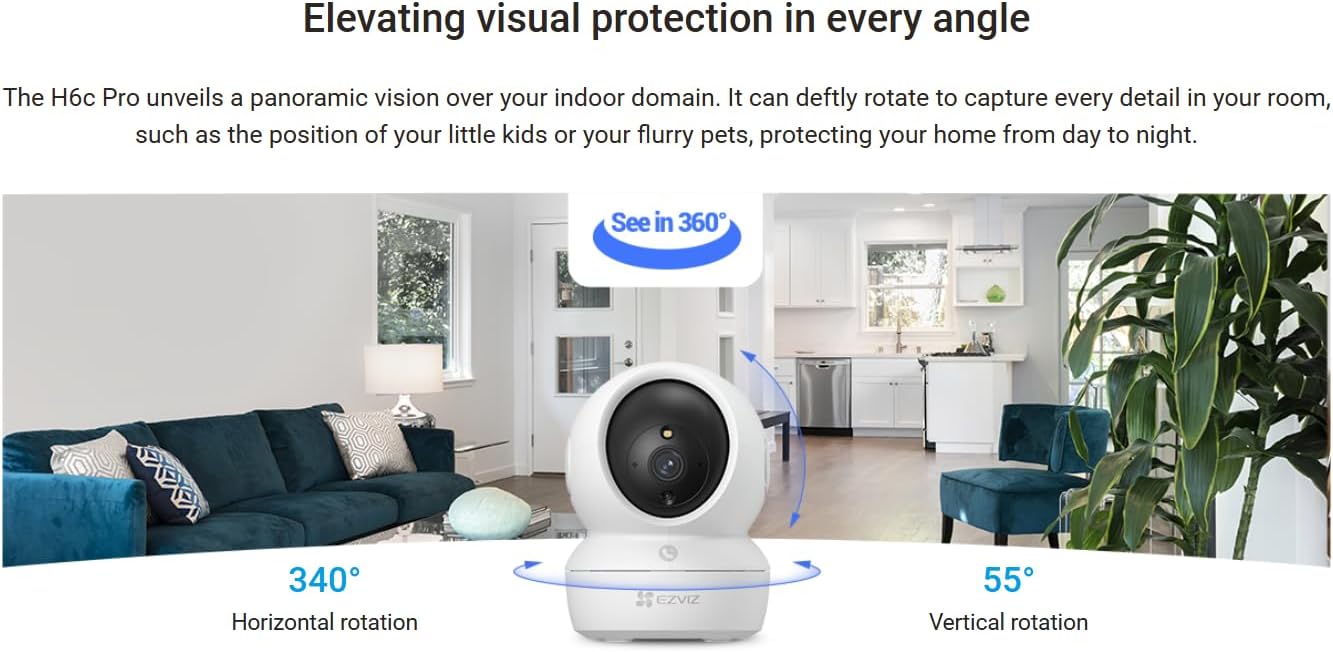 H6c Pro 2K (3MP) Smart Home Camera with 360° Pan & Tilt, Color Night Vision, and AI Motion Detection, White