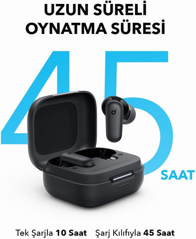 Soundcore by Anker R50i NC Wireless Bluetooth Earphones, Powerful and Smart Noise Cancelling, Powerful Bass, 45 Hours Playtime, 2-in-1 Case and Phone Stand, IP54, Bluetooth 5.4, Black