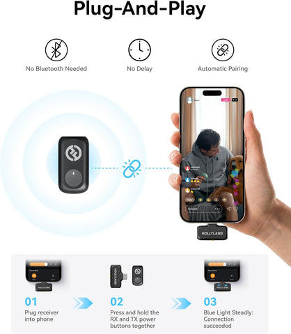 Hollyland LARK A1 DUO Type-C Version Wireless Microphone for iPhone 15/16 & Android, Pure Sound, 3-Level Intelligent Noise Cancellation, Magnetic Mini Microphone for Vlogging, YouTube, Podcast, TikTok