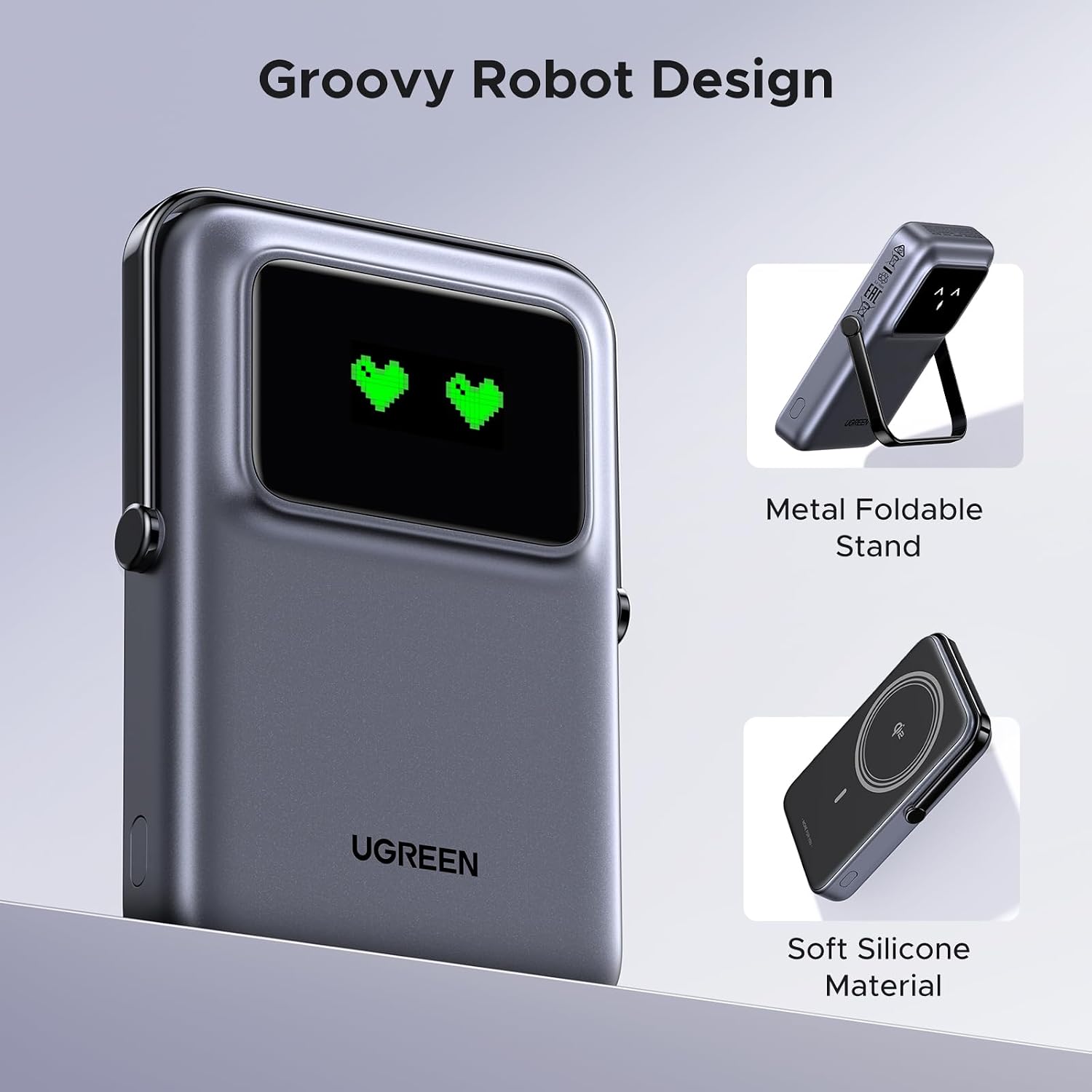 UGREEN Uno Magsafe Power Bank 10000mAh Qi2 Certified 15W iPhone16 Pro Max Fast Charging Magnetic Portable Charger with Foldable Stand and TFT Display Battery Pack Wireless for iPhone 16-12 Series