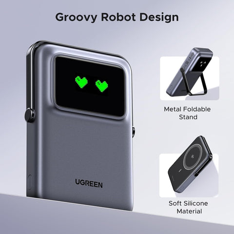UGREEN Uno Magsafe Power Bank 10000mAh Qi2 Certified 15W iPhone16 Pro Max Fast Charging Magnetic Portable Charger with Foldable Stand and TFT Display Battery Pack Wireless for iPhone 16-12 Series
