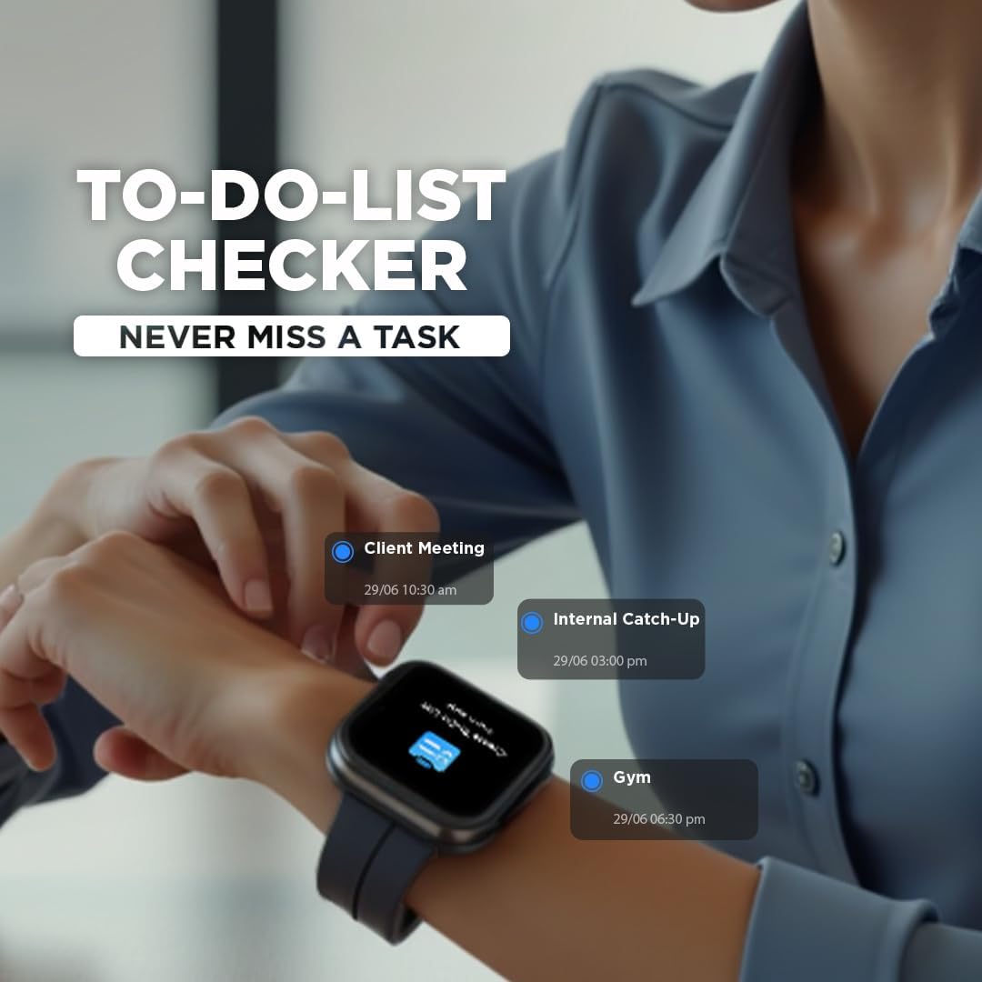 Fastrack VOX Neo Smart Watch with 1.91” Curved TFT Display, Rotary Crown, Offline Voice Commands,To-Do list, BT Calling, 24/7 Health Suite, SpO2, HRM, Sleep Tracking, IP68 Water Resistant - Onyx Black