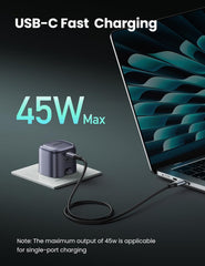 UGREEN Nexode 45W Charger GaN Dual USB C Ports Charger Type C Foldable 45W Fast iPad Adapter, Galaxy Tab Block 25W USB C Power Adapter for Samsung S25, iPhone 17 Pro Max, MacBook Air, iPad, etc