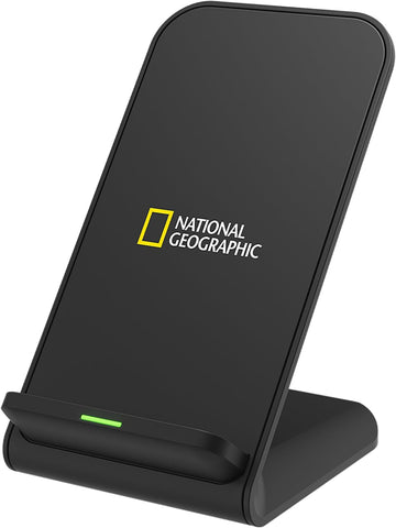 National Geographic Wireless Charger Stand-Slim 15W Fast Charge, Dual Coil, FOD Sensor, Qi Certified For iPhone 16 Pro Max/16 Pro/15/14/13/12/11, Samsung S24/S23/S22, Fold 6/5 Quick Charge