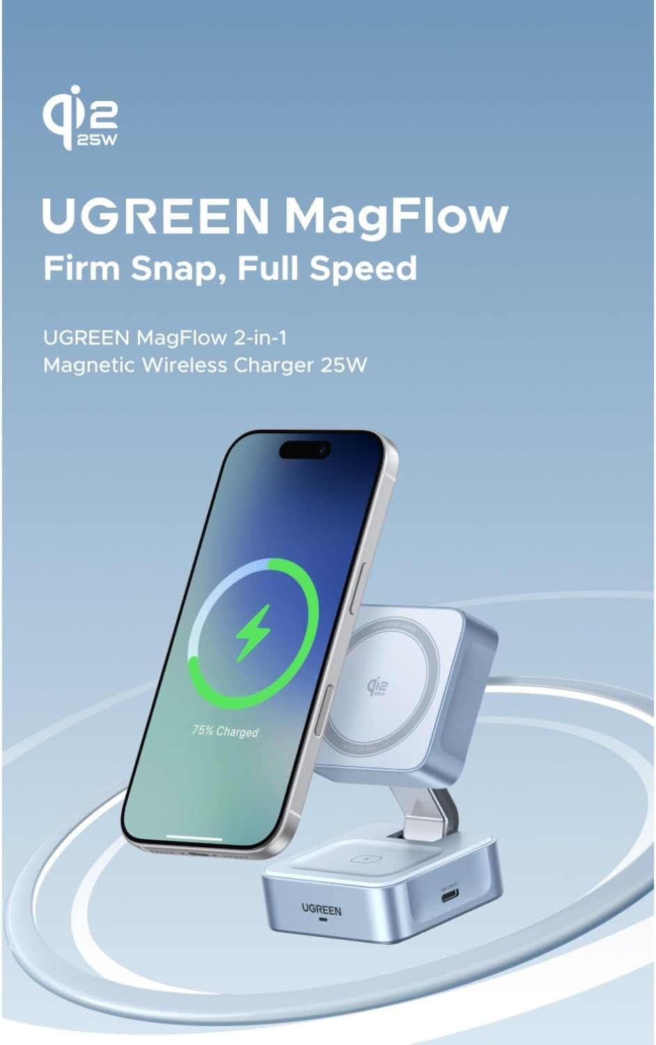 UGREEN 2-in-1 Magnetic 25W Wireless Charger Gray