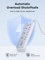 UGREEN GaN 6-in-1 Surge Protector Power Strip with PD30W USB-C (2A1C), Overload/Short-Circuit/Overheat Protection Extension Cord with 3 AC Outlet, UK Plugs with 2M Lead for Home Office Travel, etc