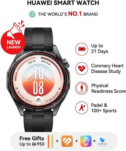 HUAWEI WATCH GT7 46mm Smart Watch, Upto 21 Days of Battery, iOS-Android Compatible, ECG, Heart Rate, 100+ Sports Modes, Physical Readiness Score, EasyCross Strap, Black+FOC, HuaweiCare+ (AZ Exclusive)