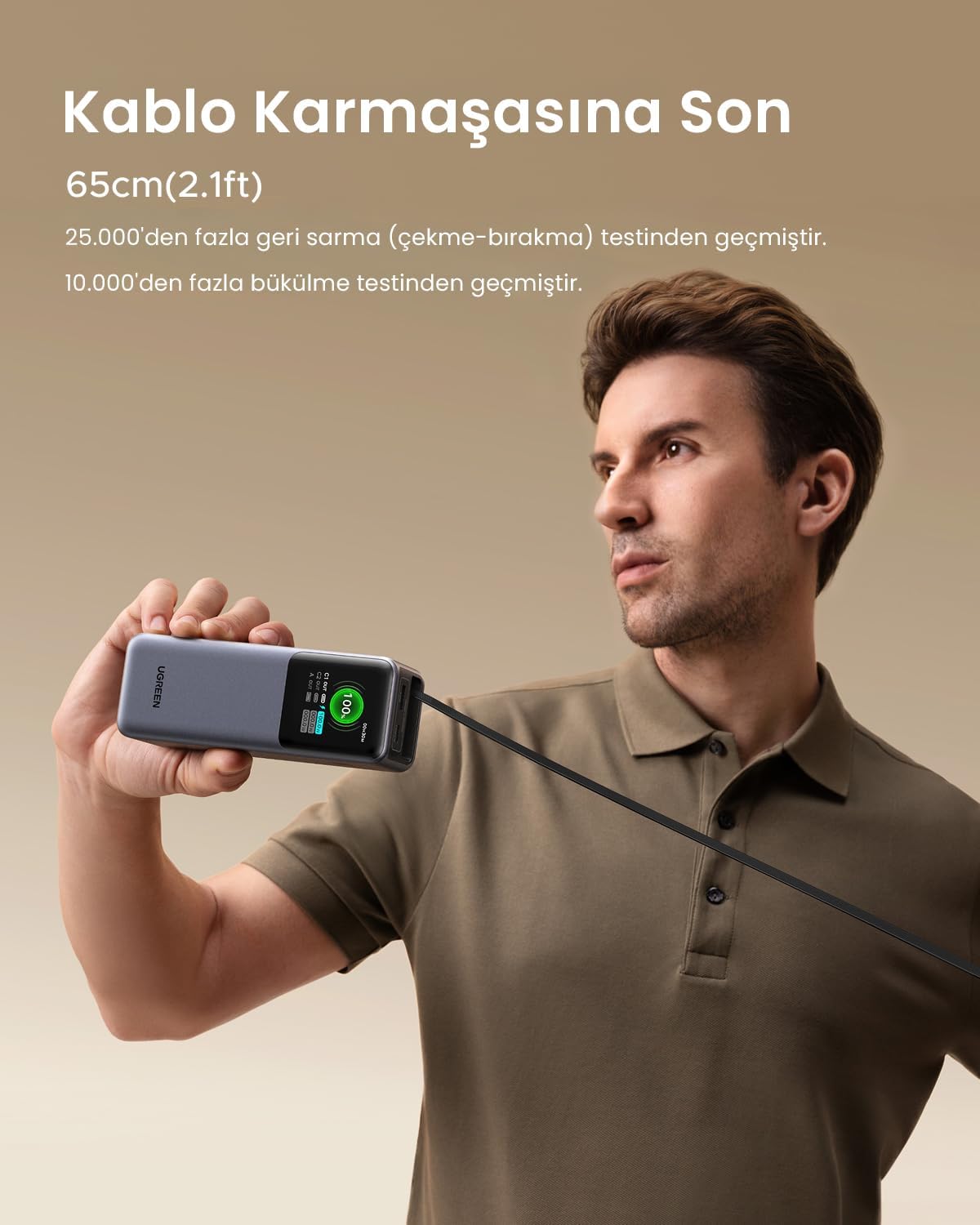 UGREEN Power Bank 20000 MAH PD 165W with Retractable Type C